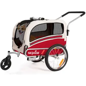 Sepnine 2 in 1 Pet Bicycle Trailer with a 6" Stroller Wheel Suitable for Small and Medium Dogs, Carrier Up to 66/88 LBS, Easy Folding Cart Frame, Quick Release Wheel, Universal Bicycle Coupler