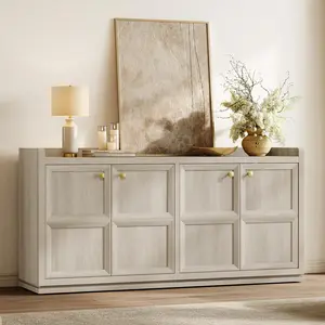 SICOTAS 4-Door Buffet Cabinet for Living Room - 61.7" Extra Long Sideboard with Storage & Adjustable Shelves Modern Credenza Accent Coffee Bar Storage Cabinet for Kitchen, Hallway
