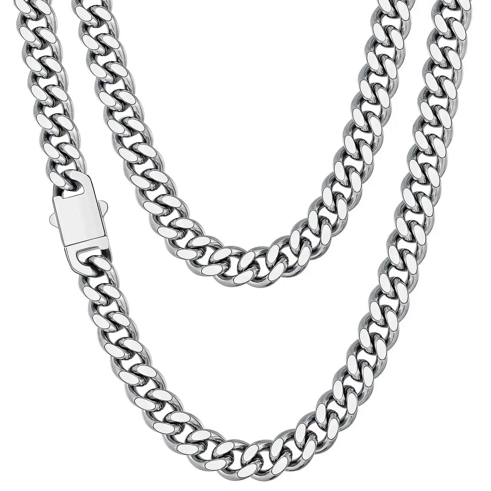 Men's & Women's Cuban Link Chain Necklace, 7mm Diamond-Cut Stainless Steel Chunky Chain Jewelry, Hypoallergenic High Polish Durable Jewelry, 18-26 In, 26 Inch, 7Mm Width, Anniversary, Birthday, Chain & Link