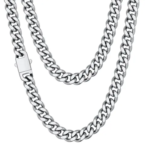 Unisex 7mm Diamond-Cut Stainless Steel Cuban Link Necklace - Hypoallergenic High-Polish Chain & Link Jewelry, Classic Statement Necklace, Layer-Ready Chain, 18-26in Length, for Christmas, Anniversary Wear