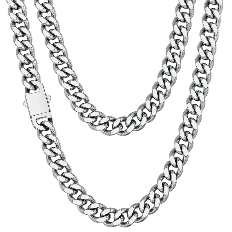 Unisex 7mm Diamond-Cut Stainless Steel Cuban Link Necklace - Hypoallergenic High-Polish Chain & Link Jewelry, Classic Statement Necklace, Layer-Ready Chain, 18-26in Length, for Christmas, Anniversary Wear