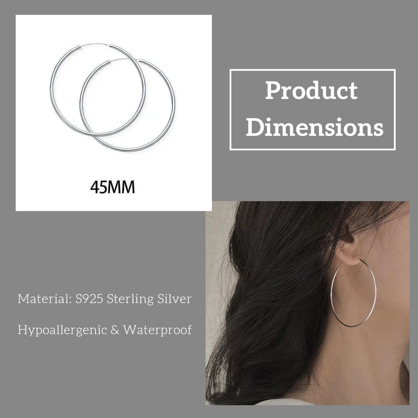 925 Sterling Silver Large Hoop Earrings, Minimalist Thin Wire Silver Hoops, Hypoallergenic Earrings for Women, Classic Big Circle Earrings,Aesthetic Statement Hoops, Tarnish-Resistant, Suitable for Sensitive Ears, Perfect for Casual, Party,