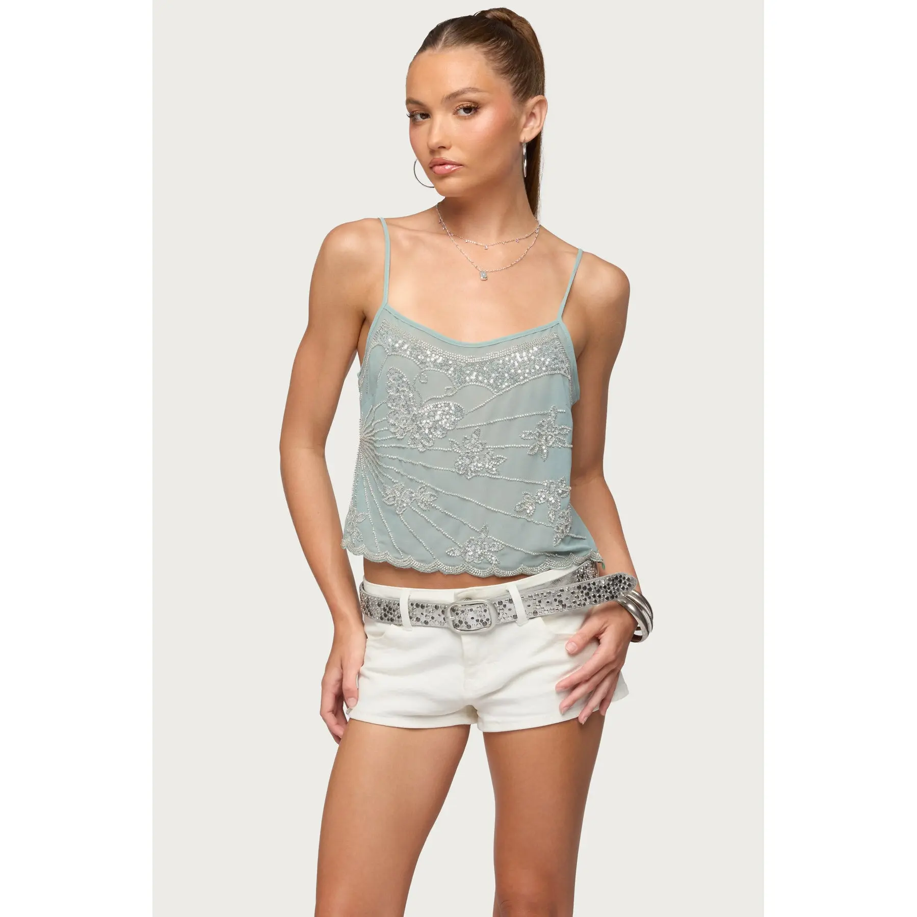 Bead & Sequin Chiffon Tank Top
