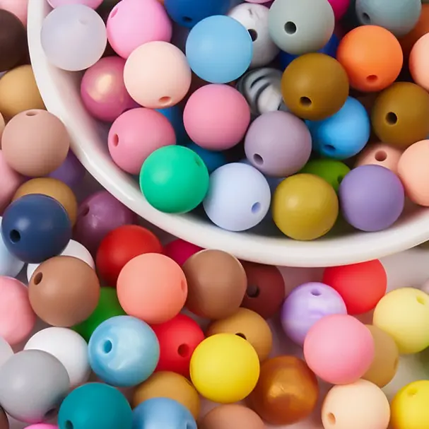【RayRayDIY】Silicone Beads Round Beads 15mm Candy Color Silicone Beads Baby Food Grade DIY Silicone Beads Craft Jewelry Making bracelet making kit