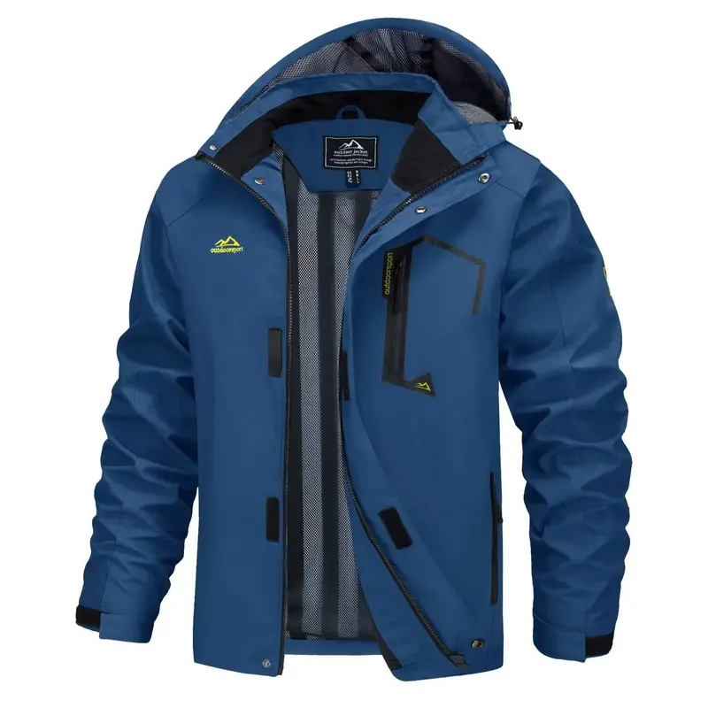 MAGCOMSEN Men's Fitted Polyester Long Sleeve Adjustable Water-Resistant Lightweight Windbreaker Raincoat - Detachable Hood, Zipper Closure, for Outdoor Hiking, Work Athletic Activewear Jackets & Coats, Adjustable Water-Resistant Men's Lightweight Jackets