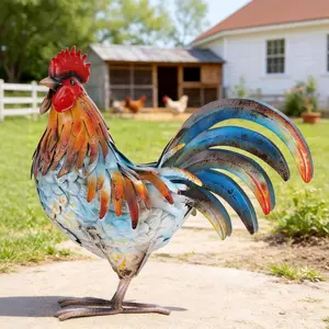 Metal Rooster Decor Garden Statue,Yard Chicken Decorations Outdoor Sculpture for Backyard Patio Kitchen Lawn Ornaments,Birthday Housewarming Gifts for Women Mom