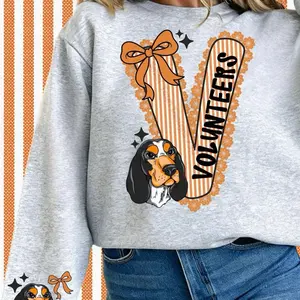 Gildan Custom Team Mascot Crewneck Sweatshirt - Lace Letter Design - Unisex Spirit Wear - Game Day & School Pride Sweater with Dog Graphic Fit Women's Black Athletic Heather Casual Tops Hoodie Prints Womenswear Fitted