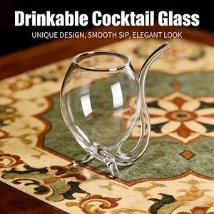 New Vampire Cocktail Glass with Attached Straw – 300ml Hand-Blown Clear Glass Cup for Cocktails, Whiskey, & Mixed Drinks – Unique Barware & Novelty Gift for Cocktail Lovers
