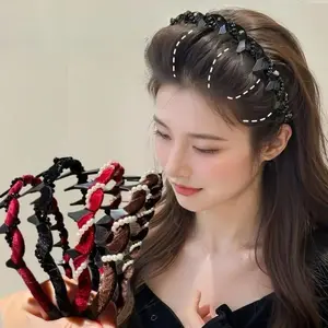 4Pcs Vintage High-Cranium Artificial Pearl Headbands with Rhinestones, Women's Bridal Hair Hoops, Indoor Recreation Hair Accessories for Gifting, Headband