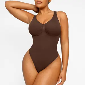 Shapellx Seamless V-Neck High-Cut Leg Design Thong Bodysuit Comfort Smooth Womenswear Tops Live