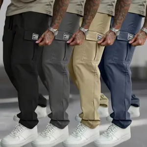 Men's casual work pants, solid color, elastic waistband, and multiple practical pockets suitable for outdoor work and leisure sports wear, men's casual pants, men's long pants