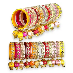 LoveNspire Handmade Kundan Silk Thread Bangles - Women's Jewelry Bracelet, Fashion Bracelets Mix Handmade Set, Free-Size Assorted Trendy Fashionable Accessories for Indian Weddings (No Flowers)