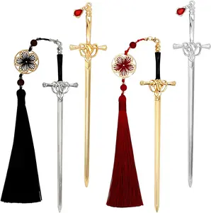 4 count Sword  Bookmarks with Tassel & Pendant,   &  Metal Bookmarks for Book Lovers,  Reading Accessories, Birthday, Teacher, Staff Thanks