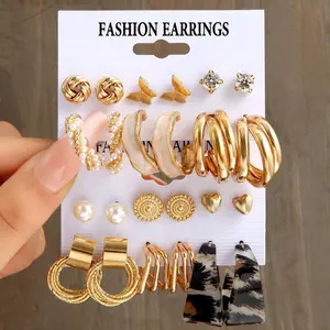 Europe and the United States cross-border hot-selling creative fashion earrings set female butterfly three-tube oil drip multi-layer earrings 12pcs set accessories men earring stack magnetic earrings 4th july accessories non tarnish jewelry
