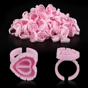 100PCS Glue Rings Lash Rings for Eyelash Extensions Eyelash Glue Holder Lash Glue Rings Smart Glue Cups Pink