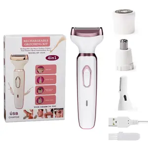 Show summer charm: Women's bikini trimmer electric shaver, rechargeable pubic hair and body hair trimmer, electric leg hair, eyebrow and body hair 4-in-1 razor, bikini shaver, IPX7 waterproof, women's gift, white