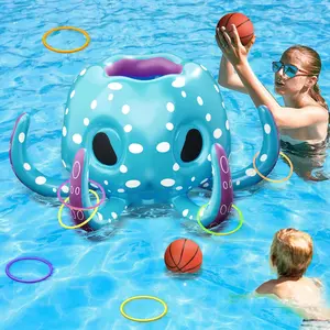 Kids Octopus Pool Toys 2-in-1 Inflatable Float Game with Basketball Hoop & Ring Toss for Outdoor Summer Beach Water Play Cool Family Party Gift for 3-8 Year Old Boys Girls
