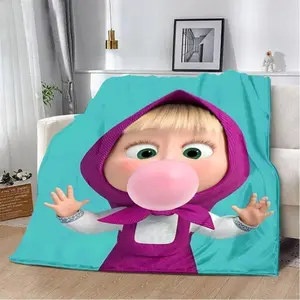Cartoon Printed Blanket Picnic Blankets Warm Blanket Soft and Comfortable Blanket Home Travel Lovely M-MashaS Bear Birthday sofa bedroom home office blanket