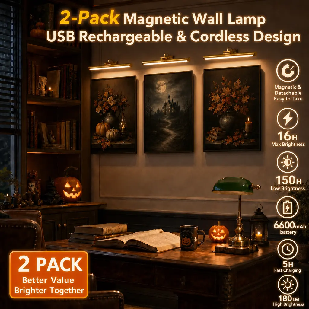 Yoomue 2-Pack Magnetic Detachable Wall Lamp, USB Rechargeable Cordless Stick-On Light, 3 Lighting Modes, 6000mAh Battery, 16H Runtime, 5H Fast Charging, Easy Install for Bedroom/Closet/Stairs