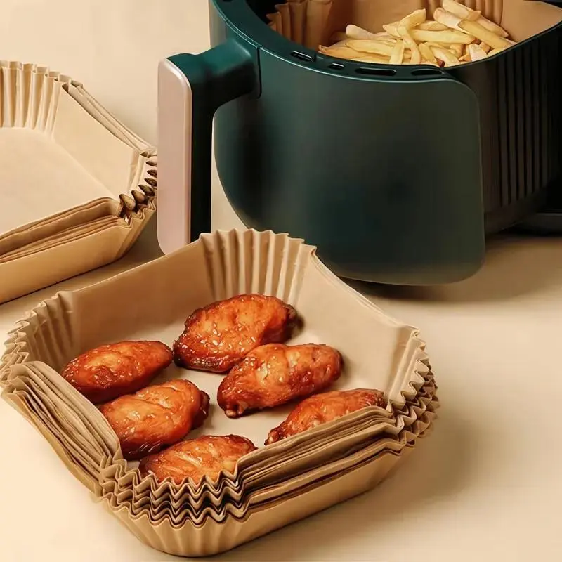100PCS Air Fryer Parchment Paper Liners, Unbleached Biodegradable Food-Safe Liners, Disposable Non-Stick Parchments for Frying, Baking