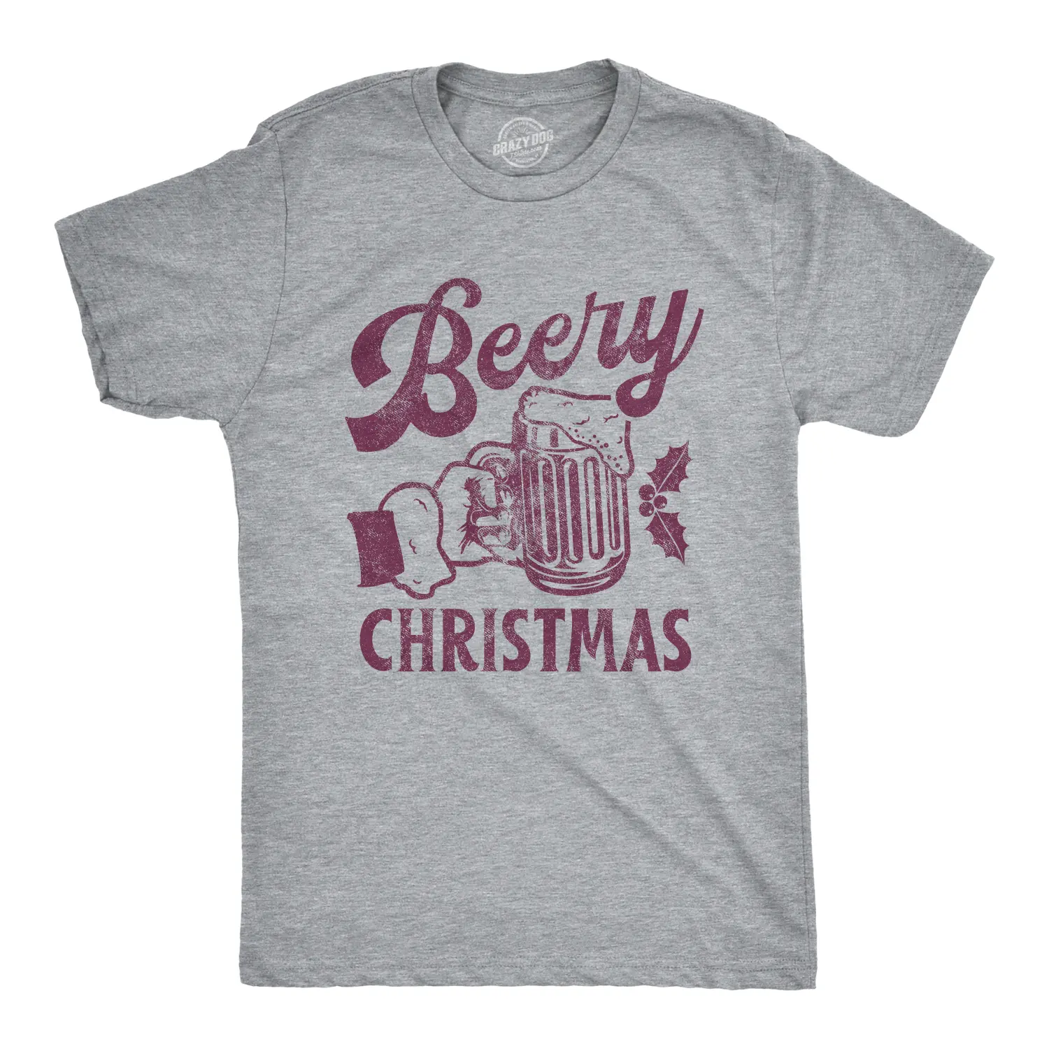 Mens Beery Christmas T Shirt Funny Holiday Xmas Beer Brew Graphic Tee Mens Funny T Shirts Cool Vintage Fashion T-Shirt Gift Classic Menswear Christmas Apparel for Men Funny Beer Short Sleeve Novelty Tees for Light Grey