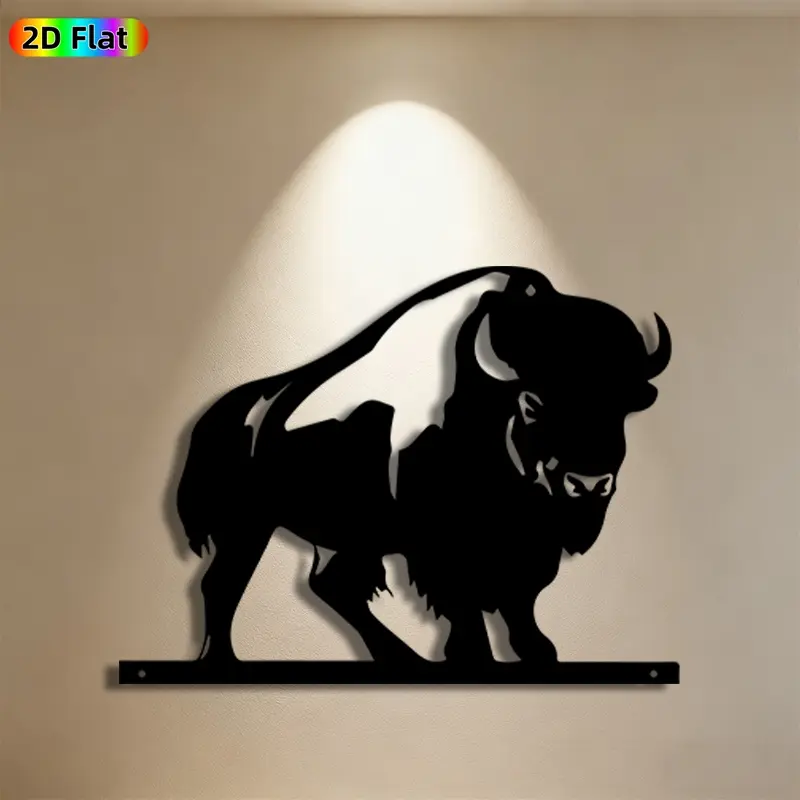 1pc Buffalo Metal Wall Art, Buffalo Statue Mural, Art For Wall Decor, Gift for New Year, Christmas, Wildlife Decor Enthusiasts, Rust-Resistant Metal Wall Decor & Sculptures, For Patio & Garden, Outdoor Animal Art Lovers, Wall Art Decoration, Home Decor