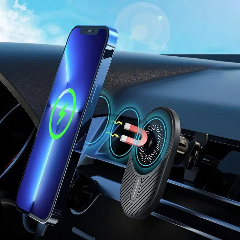 Magnetic Wireless Car Charger Mount, 15W Magnet Car Air Vent Phone Holder Fast Charger, Car Phone Holder Compatible with iPhone 14/13/12, Magnetic Sma