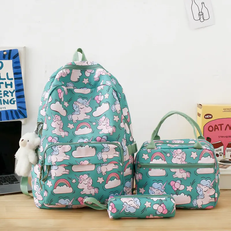 2026 New Nylon Small and Medium School Bag, Lightweight, Large Capacity, Three-Piece Set, Handbag, Backpack, Lunch Bag