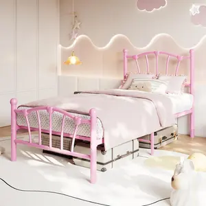 Garvee Twin XL Metal Bed Frame with Heart-Shaped Headboard & Footboard, Platform Design, Heavy-Duty, Noise-Free, No Box Spring Needed, Easy Assembly, Pink, Ideal for Twin XL Mattresses