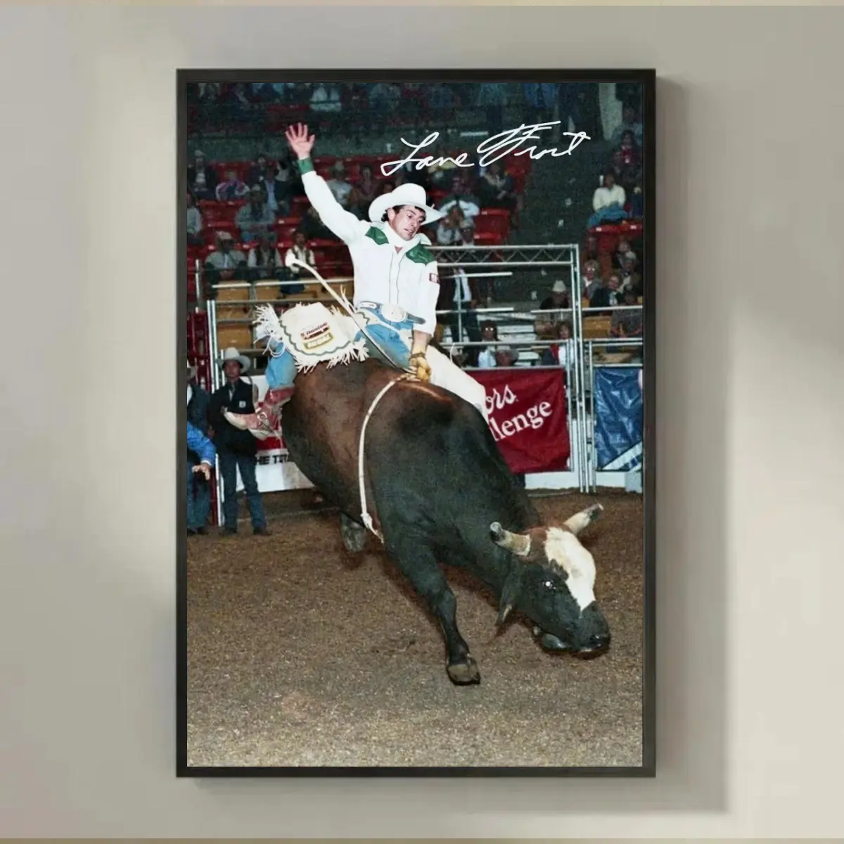 [NO FRAME] Vintage Lane Frost Poster with Signature, Legendary Bull Rider Rodeo Scene, Classic Western Wall Art, Aesthetic Print