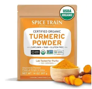 SPICE TRAIN, Organic Turmeric Powder with Curcumin (397g/14oz) Lab Tested for Heavy Metal | USDA Organic, Gluten Free & Vegan | Made from Turmeric Root | Raw Turmeric Powdered Organic from India