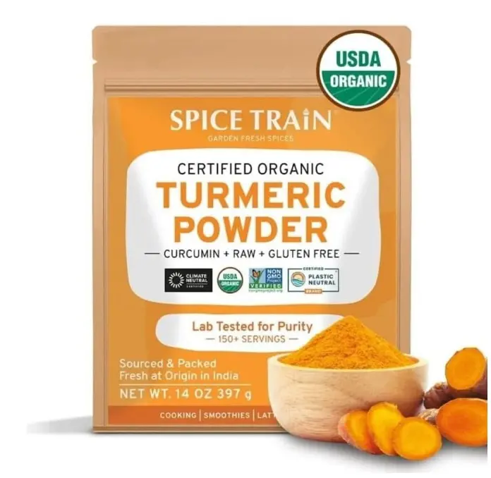 SPICE TRAIN, Organic Turmeric Powder with Curcumin (397g/14oz) Lab Tested for Heavy Metal | USDA Organic, Gluten Free & Vegan | Made from Turmeric Root | Raw Turmeric Powdered Organic from India