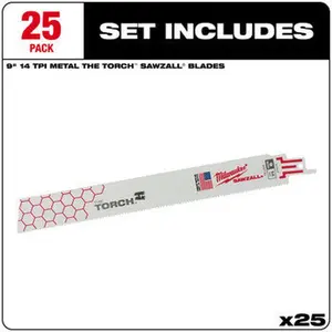 Milwaukee 48-00-8787 25PC 9" 14 TPI The Torch SAWZALL Blades