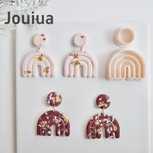 2pcs/set Texture Striped Arch Shape Polymer Clay Earring Cutters Rainbow with Line Boho Clay Cutting Molds for DIY Jewelry Pendant Necklace Making Soft Pottery Clay Stamping Tools Art Deco Embossing Clay Stamp