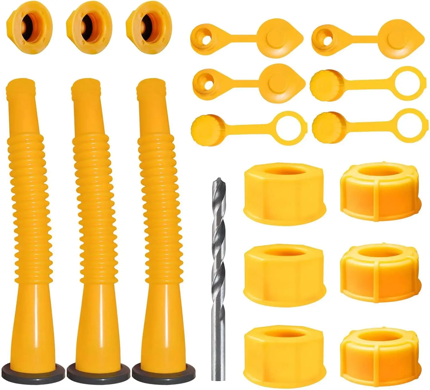 Gas Can Spout Replacement, Gas Can Nozzle Replacement (3 Kits-Yellow). for 1/2/5/10 gallon gas cans. Upgraded replacement gas can spout with flexible nozzle, vent cap, thick rubber pad,