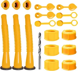 Gas Can Spout Replacement, Gas Can Nozzle Replacement (3 Kits-Yellow). for 1/2/5/10 gallon gas cans. Upgraded replacement gas can spout with flexible nozzle, vent cap, thick rubber pad,