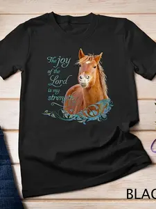 Christian Bible Verse Smiling Horse Unisex T-Shirt Same Style for Men And Women 2026 Summer Short-Sleeved Printed T-Shirt 180G