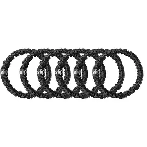 Slip Silk Skinnie Scrunchies in Black - 100% Pure 22 Momme Mulberry Silk Scrunchies for Women - Hair-Friendly + Luxurious Elastic Scrunchies Set (6 Scrunchies)