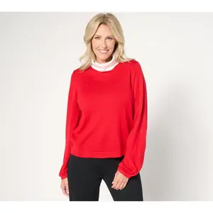 by Stacy London Mock Neck Sweater with Gathered Sleeve
