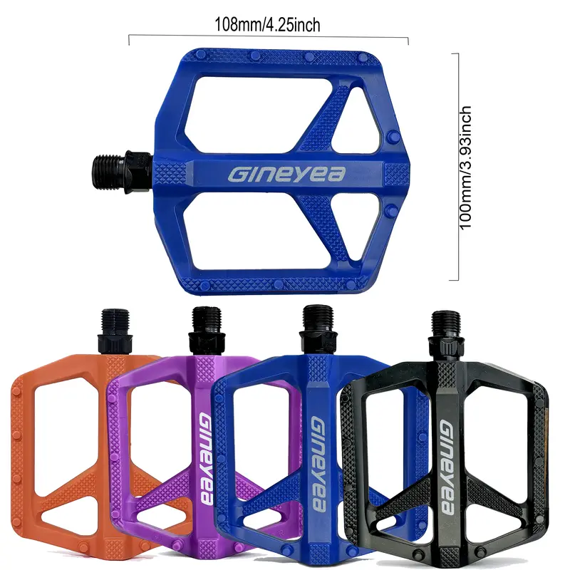 Gineyea Nylon Bicycle Pedal Set - Lightweight DU Bearing, 108mmx100mm (4.25inx3.93in) Anti-Slip Wide Platform, Cr-Mo Steel Axle, Composite Plastic Cycling Gear for Road & Mountain Bikes, Flat Pedal Components & Parts