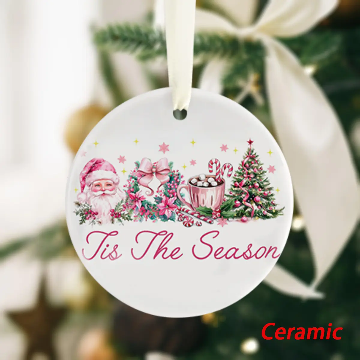 Pink Christmas Santa Claus Ceramic Keepsake, Perfect Holiday Gift, Festive Home Decor, Ideal for Christmas & Thanksgiving Celebrations