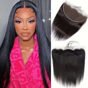 Fashionable New [HD Lace Frontal] HD 13x6 Lace Frontal |   13x6 HD Swiss Lace Melt Light Beige Lace Frontal Long Raw Hair Material Straight Style, Much Fuller with Natural Hairline Human Hair in Natural Black Color, Hair Lace, Ethnic Hairstyle Variety