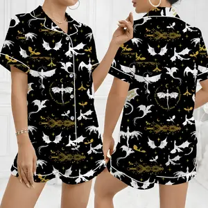 Fourth Wing Dragon Fantasy Wing Bookish Reading Satin Pajama Set, Christmas Winter Bookish Xmas Sleepwaer Pjs, Santa Gifts Nightwear For Her outdoorfun