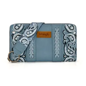 Wrangler Womens Bandana Paisley Print Wallet Desert Echo Wallet Wristlet Long Purse Designer Clutch Large Capacity Credit Card Holder for Women Men