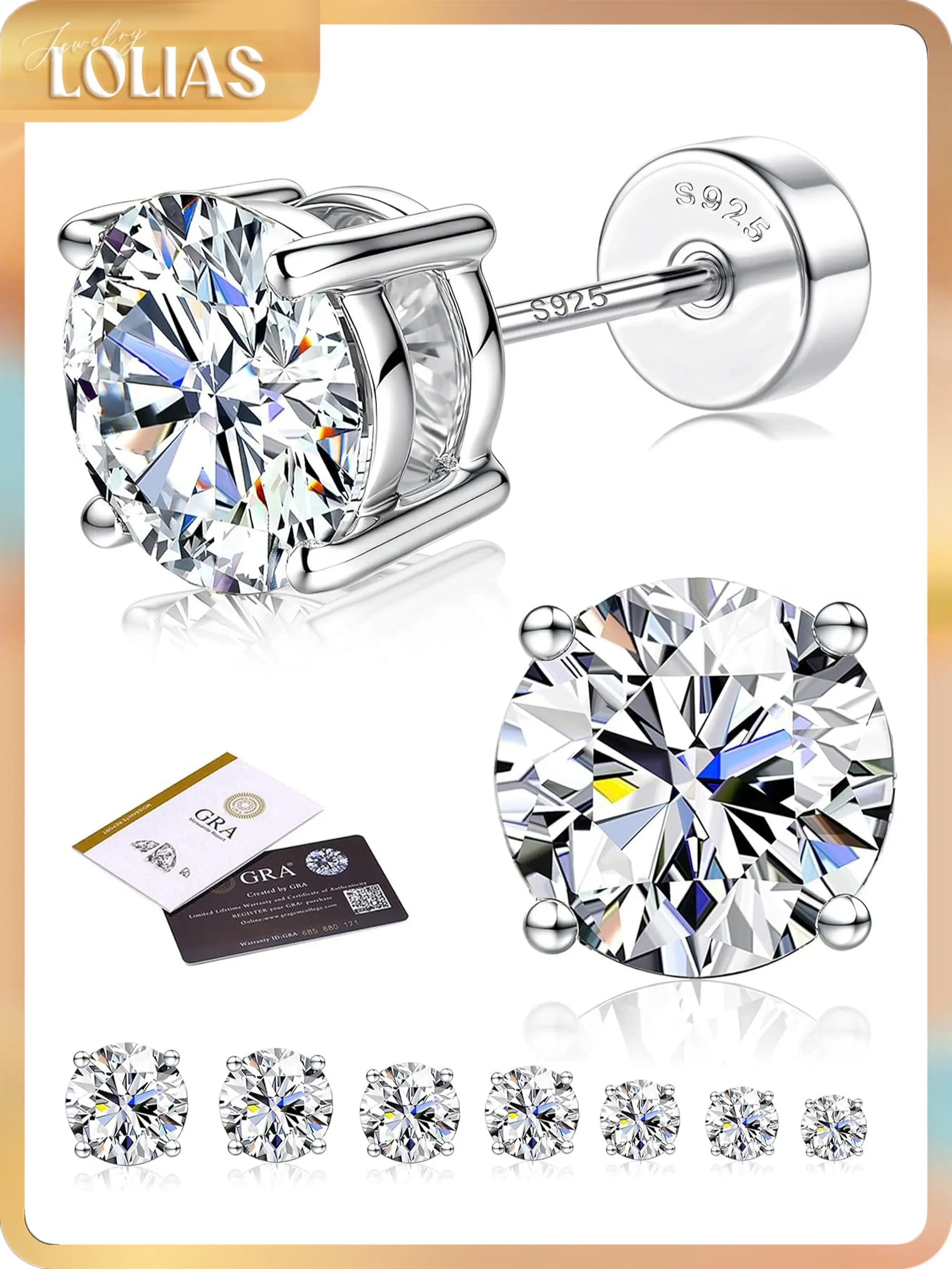 LOLIAS 1Pair Moissanite Earrings for Men Women：Hypoallergenic Flat Back Earrings 925 Sterling Silver Stud Earring Small D Color VVS1 Moissanite 14K White Gold Plated Helix Cartilage Earring Studs Gift Jewelry