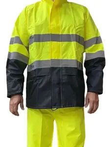 Yellow Safety Rain-suit, Rain Jacket With Hoodie and Rain Pants Yellow Safety Rain-suit, Rain Jacket With Hoodie and Rain Pants