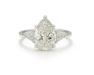 1.5 Ct Pear Cut Lab Grown Diamond Ring, Trilogy Half Moon Side Stones