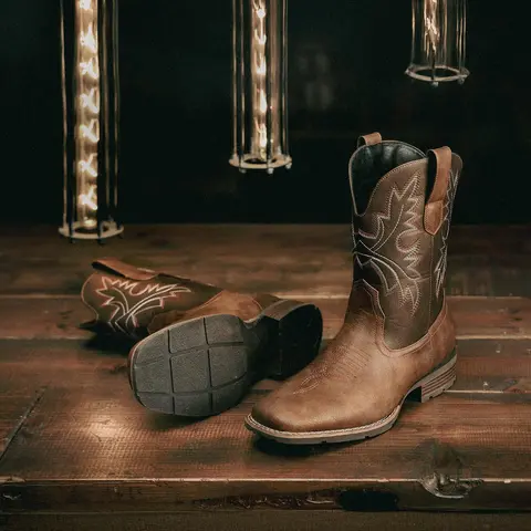 Men’s Classic Western Vintage Minimalist Casual Design Business Rodeo Cowboy Work Boots - Brown Cloth, Square Toe, Waterproof, Slip-Resistant, Rugged Safety Footwear, Slip-On, All Seasons, Ideal for Ranch Use, Fashionable Gift for Cowboy Enthusiasts