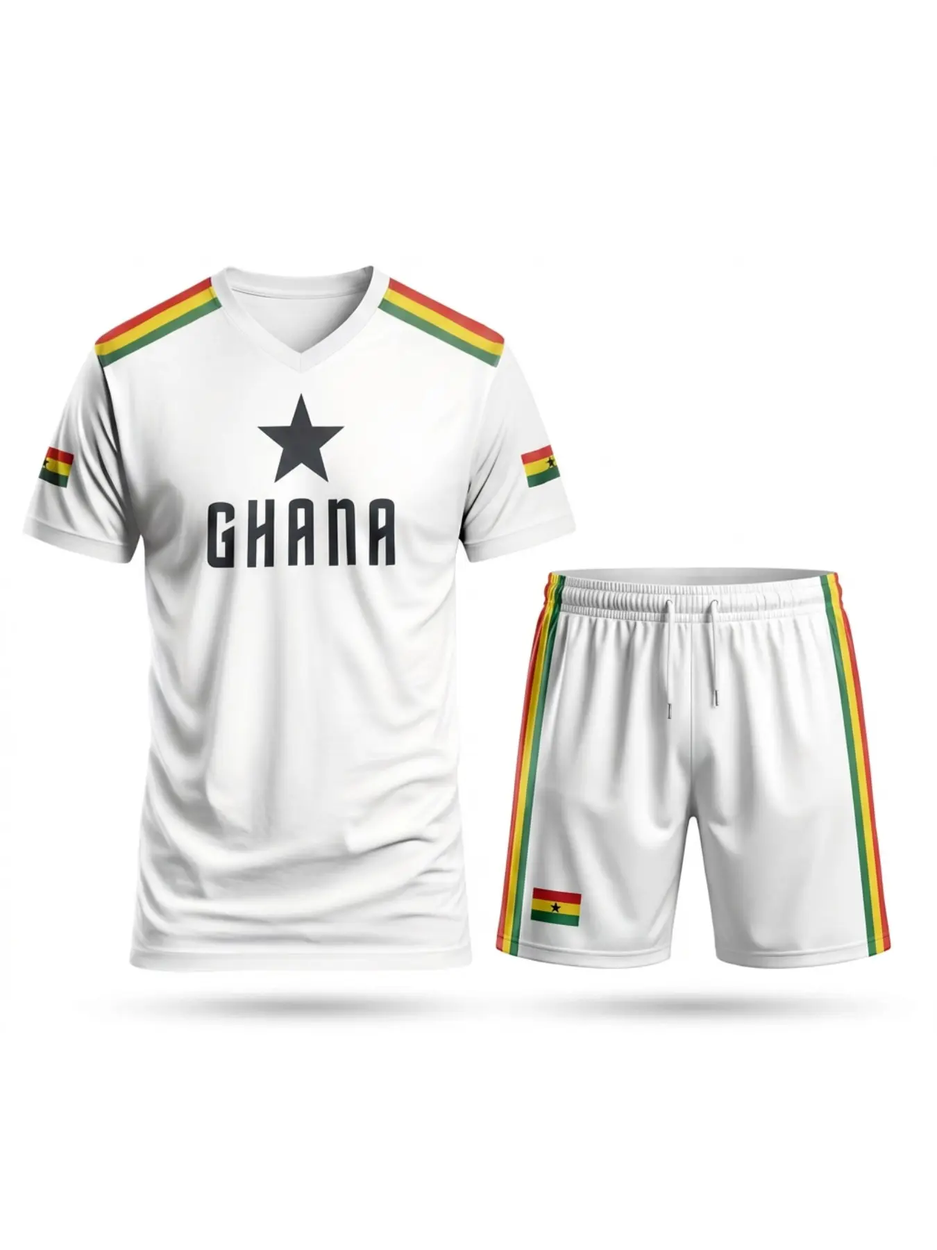 Men's Ghana Flag Pattern Football Set, Breathable Moisture-Wicking Fitted Sports Wear, Casual Outdoor Activities, Design, Football Jersey, Soccer Jersey, Fan Sportswear Top, Soccer Shirts