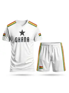 Men's Ghana Flag Pattern Football Set, Breathable Moisture-Wicking Fitted Sports Wear, Gymwear, Casual Outdoor Activities, Design